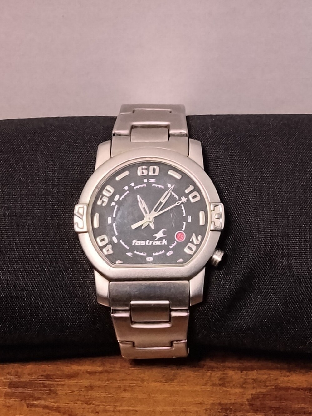 Men’s FastTrack Silver Stainless Steel Analog Watch - Black Dial